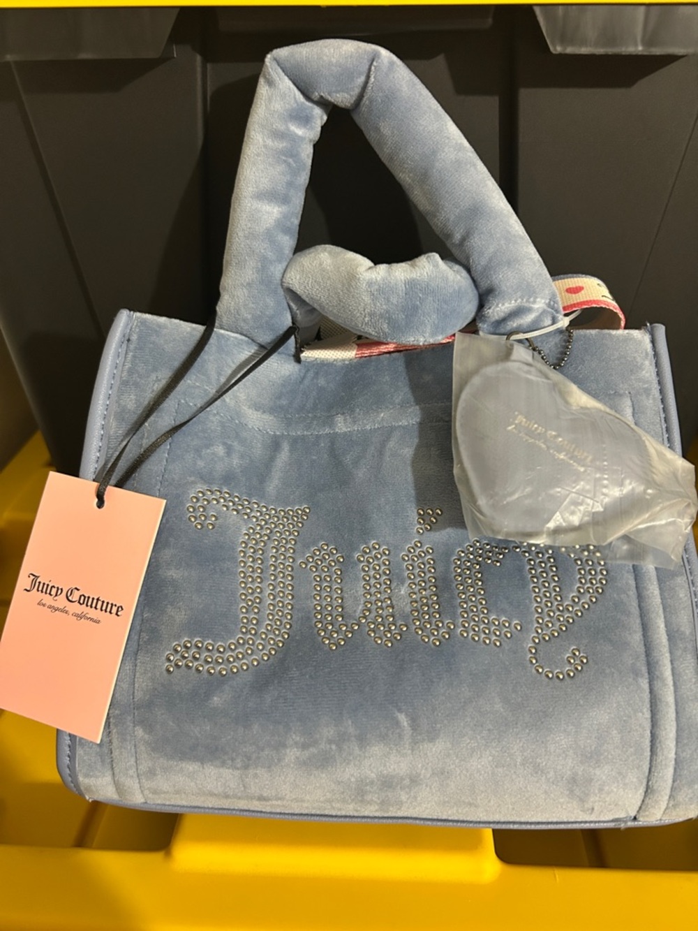 Juicy Couture Light Blue Velvet Rhinestone Logo Tote